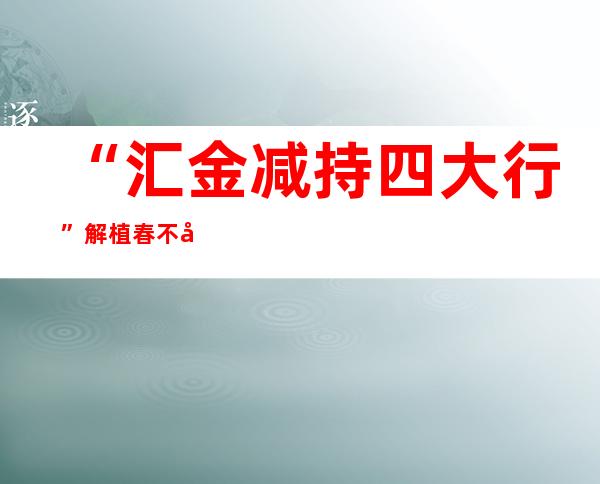 “汇金减持四大行” 解植春不再担任总经理