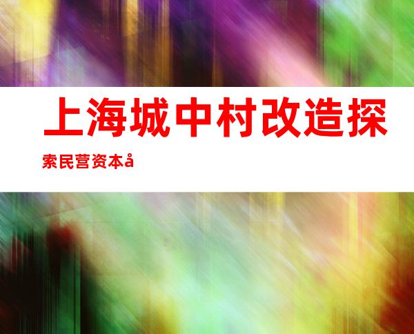 上海城中村改造探索民营资本参与模式