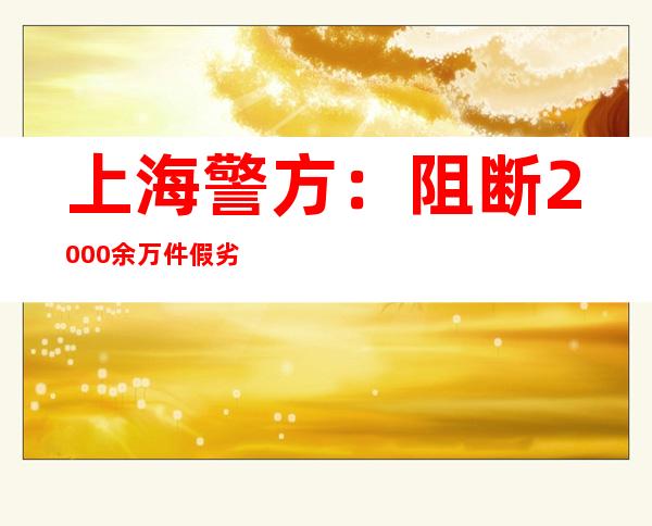 上海警方：阻断2000余万件假劣防疫物质流进市场