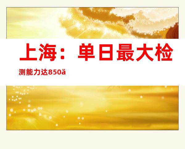 上海：单日最大检测能力达850万管以上 满足全市复工复产后的核酸检测需求