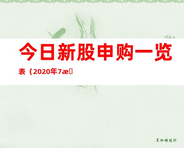 今日新股申购一览表（2020年7月3日）附打新攻略