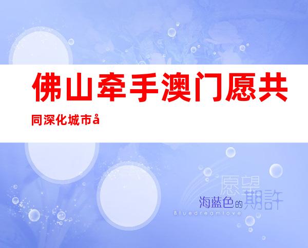 佛山牵手澳门愿共同深化城市应急安全建设