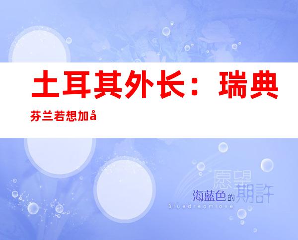 土耳其外长：瑞典芬兰若想加入北约必须停止支持恐怖主义