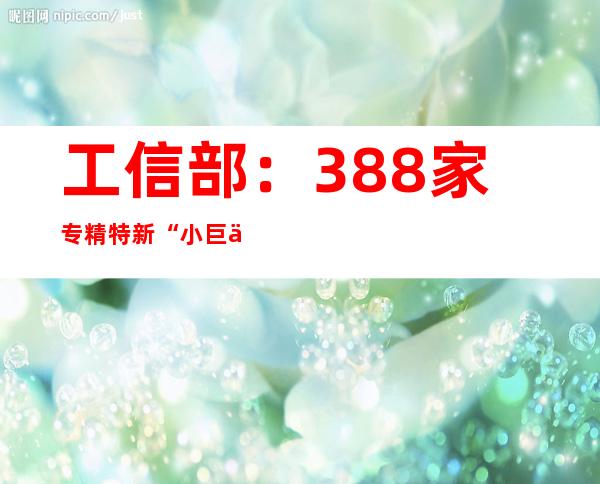 工信部：388家专精特新“小巨人”企业A股上市 第四批企业名单即将发布