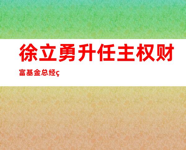 徐立勇升任主权财富基金总经理，他管理的基金怎么办