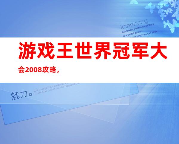 游戏王 世界冠军大会2008攻略，攻略：游戏王2008世界冠军大会