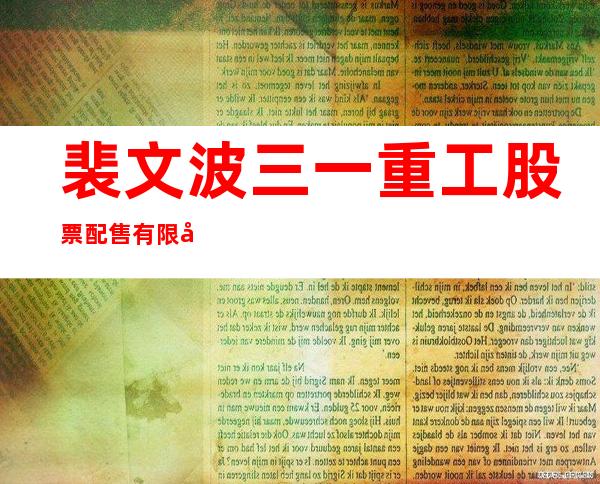 裴文波三一重工股票配售有限公司公司总裁兼副董事翟渔