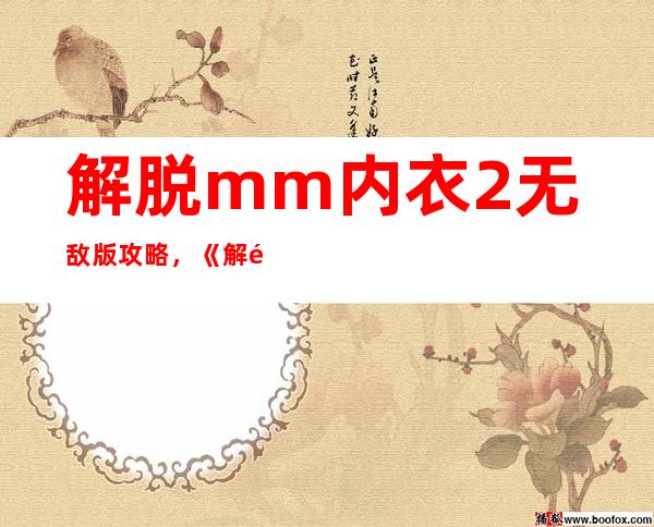 解脱mm内衣2无敌版攻略，《解锁MM内衣2》攻略大全