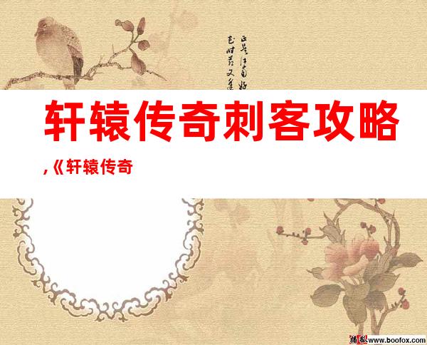 轩辕传奇刺客攻略,《轩辕传奇》全面刺客攻略