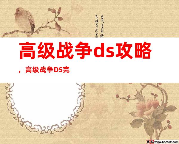 高级战争ds 攻略，高级战争DS完美攻略