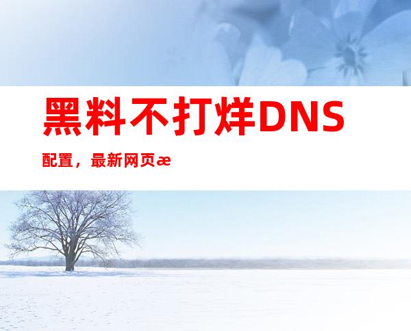 黑料不打烊DNS配置，最新网页更新分享