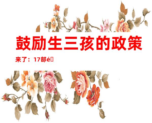 鼓励生三孩的政策来了：17部门20大措施支持 住房、教育、生育服务…